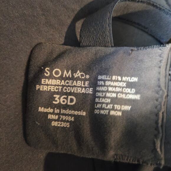 Soma Embraceable Perfect Coverage Bra Dark Grey Size 36D - Picture 4 of 4